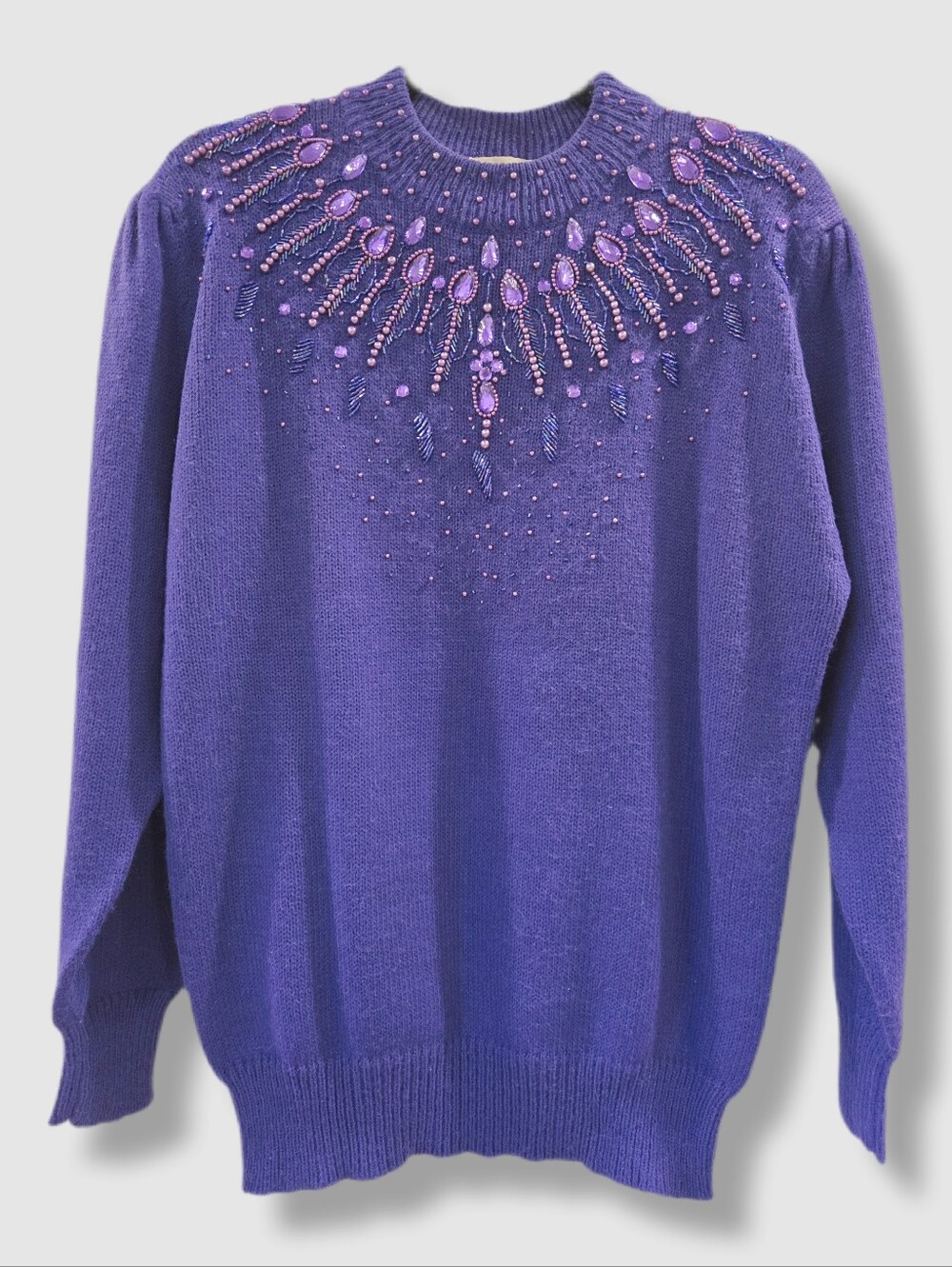 Vintage Glam Beaded Knit Sweater | Tradition Sears | Deep Purple | M-L | 1980s